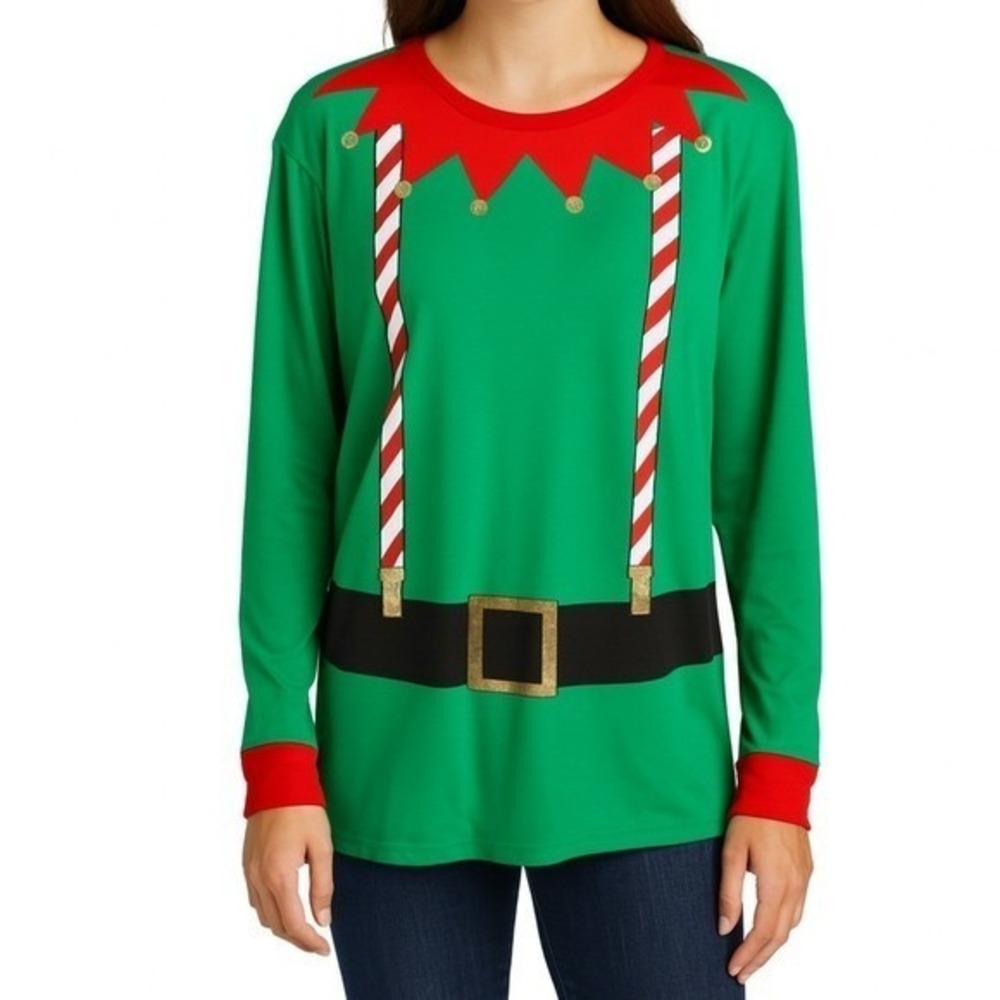 Wondershop Target Elf Pajama Top‎ Christmas Holiday Green Red Long Sleeve L New